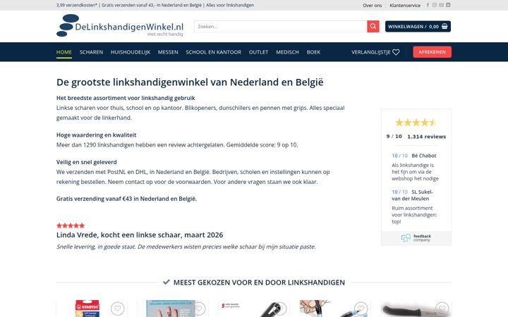 Screenshot van delinkshandigenwinkel.nl