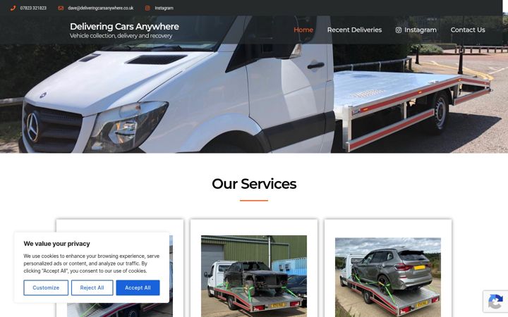 Kuvakaappaus sivustosta deliveringcarsanywhere.co.uk