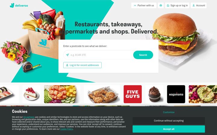Kuvakaappaus sivustosta deliveroo.co.uk
