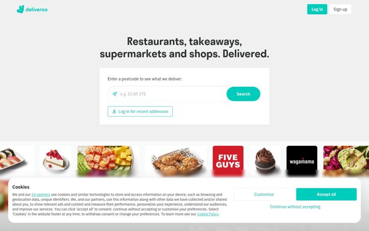 Screenshot stránky deliveroo.com