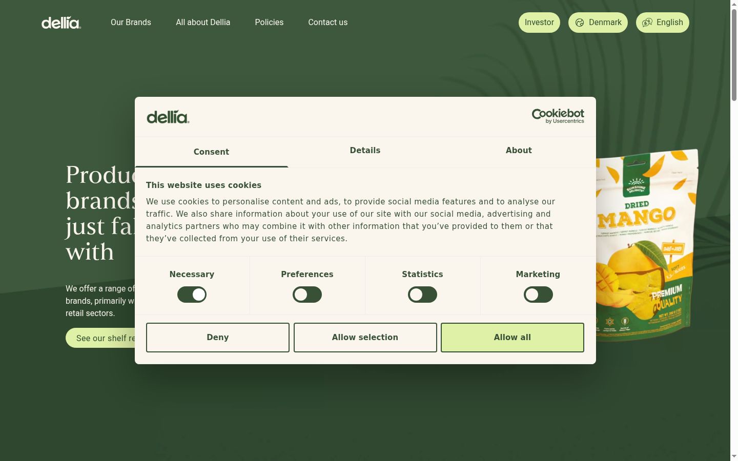 Screenshot van de toestemmingsbanner zoals getoond vóór enige interactie