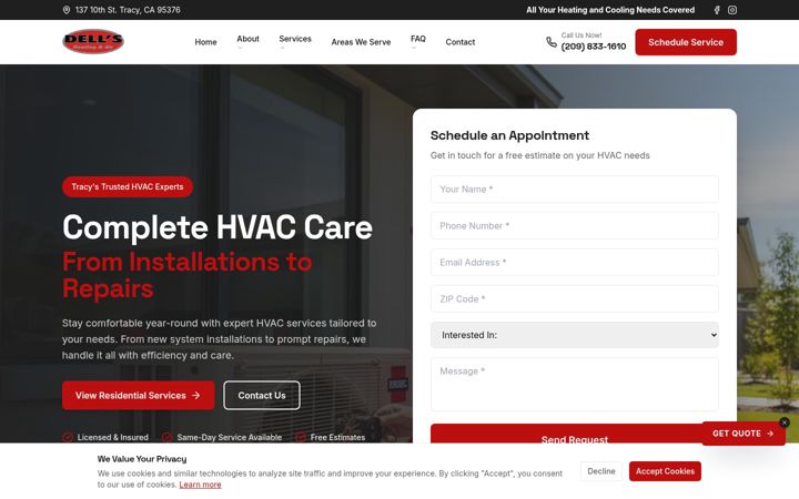 Screenshot of dellsheatingandair.com