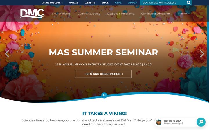 Screenshot of delmar.edu