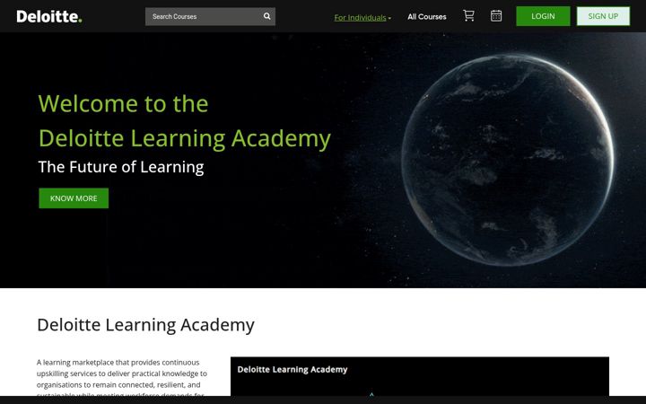 Kuvakaappaus sivustosta deloittelearningacademy.in