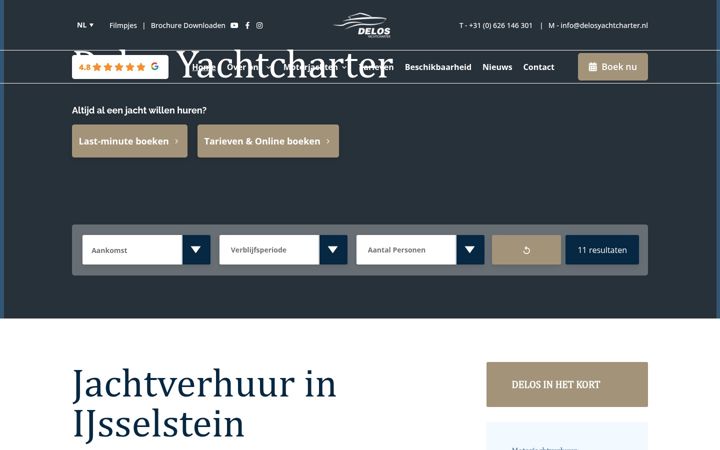 Ekraanipilt saidist delosyachtcharter.nl