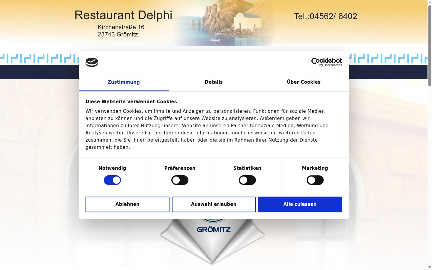 Screenshot del banner di consenso mostrato prima di qualsiasi interazione