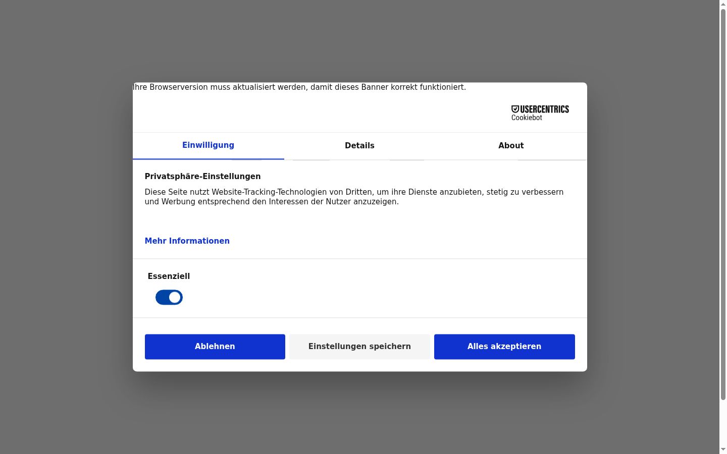 Skjermbilde av samtykkebanneret slik det vises før noen interaksjon