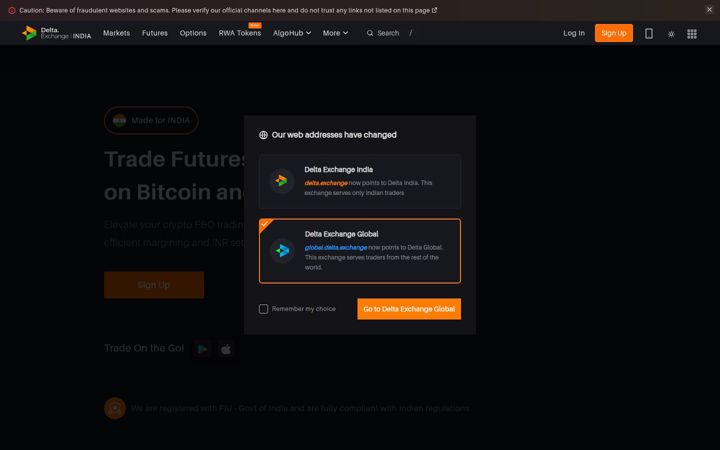Screenshot of delta.exchange