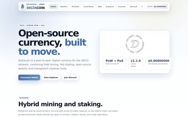 Screenshot of deltacoincore.com