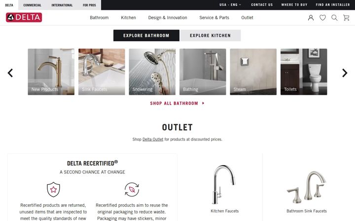Captură de ecran a deltafaucet.com