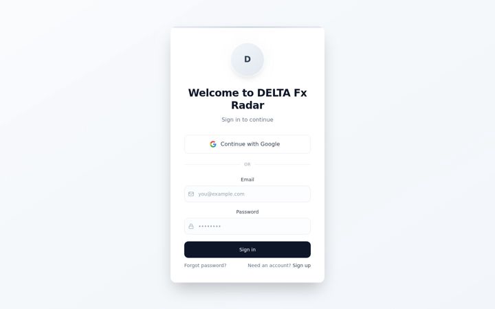 Screenshot of deltafxradar.com