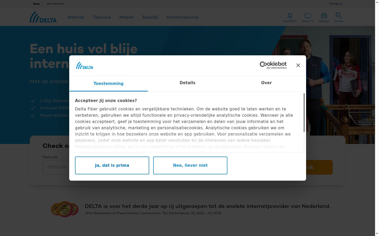 Screenshot del banner di consenso mostrato prima di qualsiasi interazione