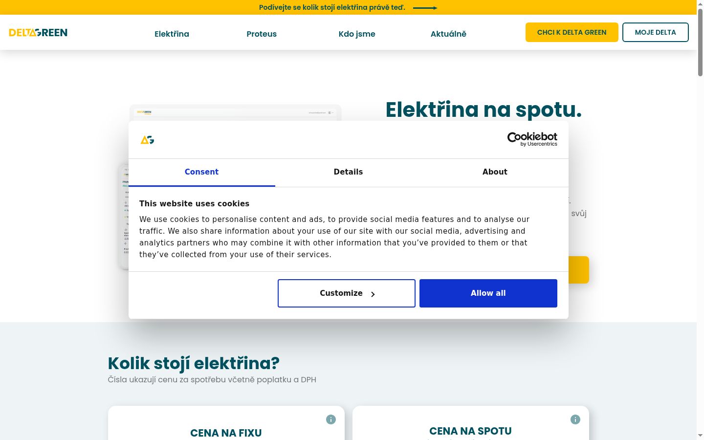 Snimka zaslona bannera za privolu prikazanog prije bilo kakve interakcije