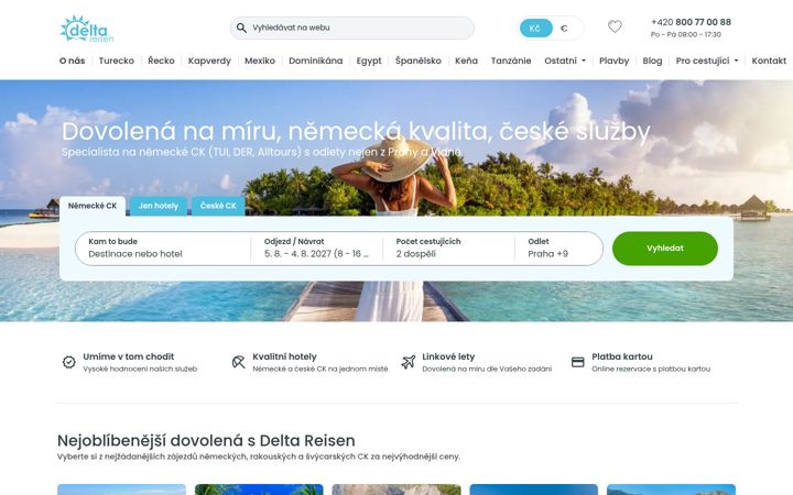 Screenshot stránky deltareisen.cz
