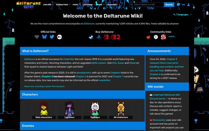 Screenshot of deltarune.wiki