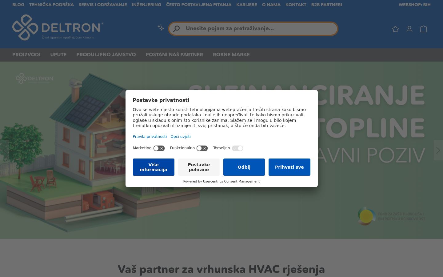 Sutikimo reklamjuostės, rodytos prieš bet kokią sąveiką, ekrano kopija