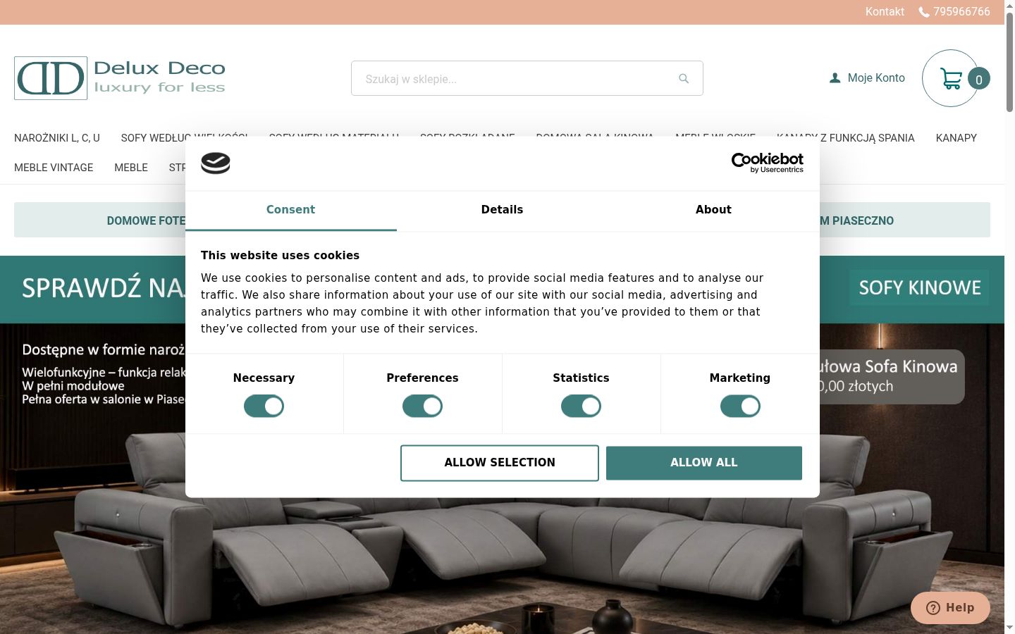 Screenshot del banner di consenso mostrato prima di qualsiasi interazione