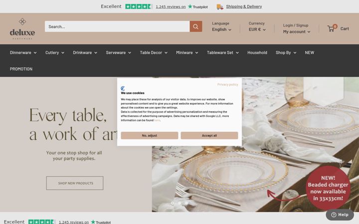 Screenshot of deluxepartyware.com