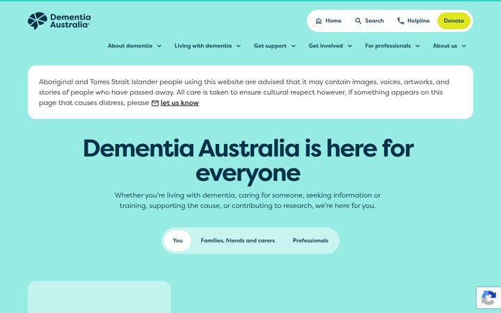 Screenshot of dementia.org.au