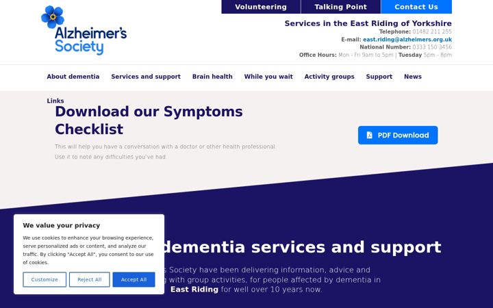 Screenshot of dementiaeastriding.org.uk