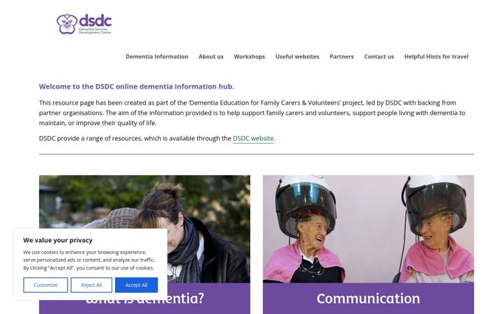 Screenshot of dementiainformation.stir.ac.uk