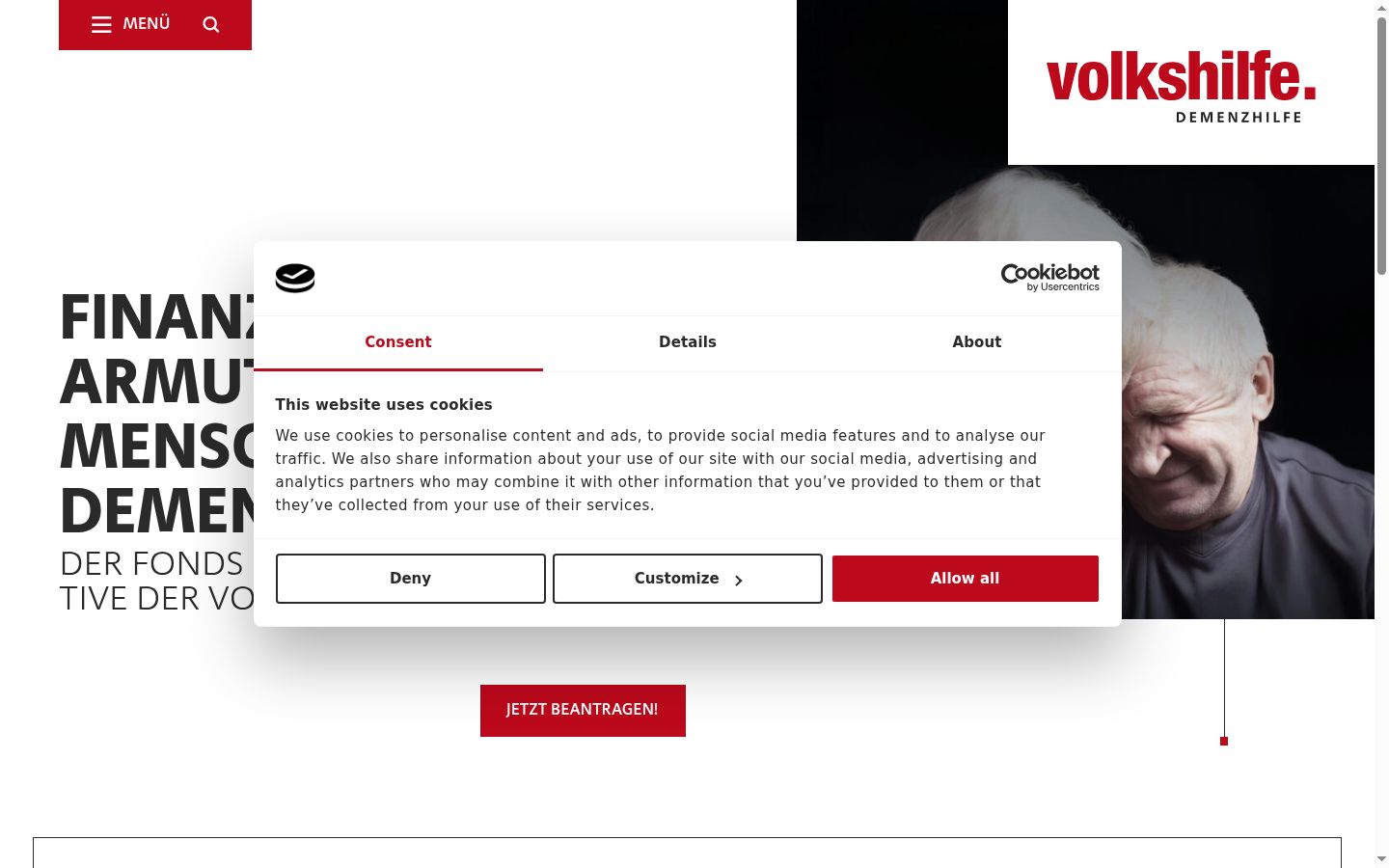 Screenshot of the consent banner shown before any interaction