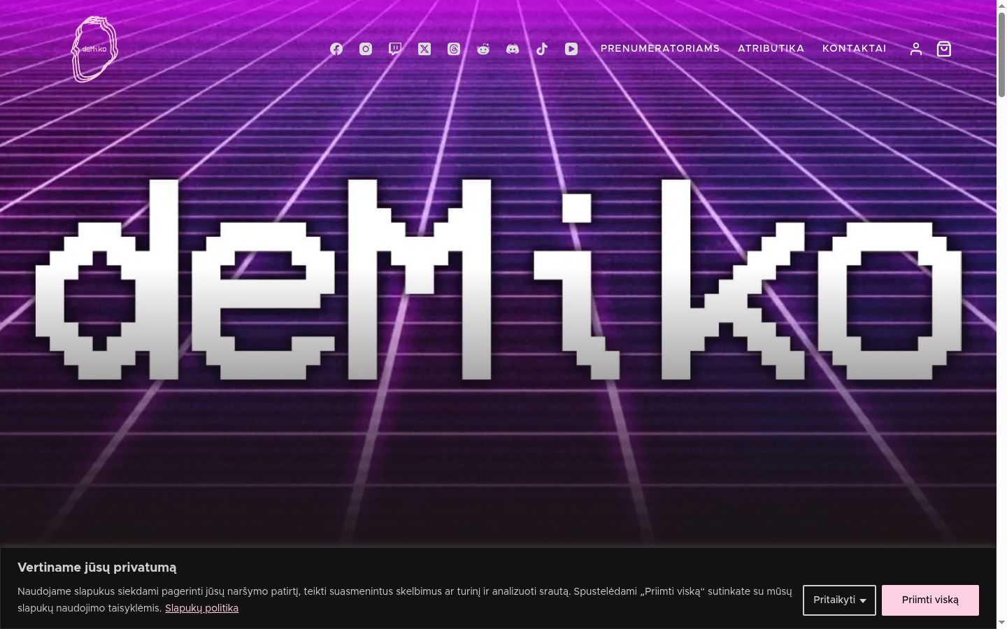 Sutikimo reklamjuostės, rodytos prieš bet kokią sąveiką, ekrano kopija