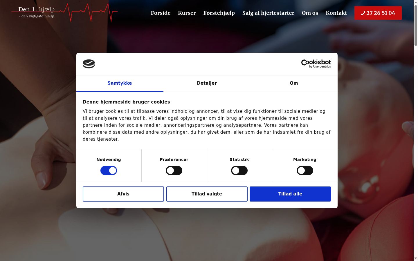 Captura de ecrã do banner de consentimento apresentado antes de qualquer interação