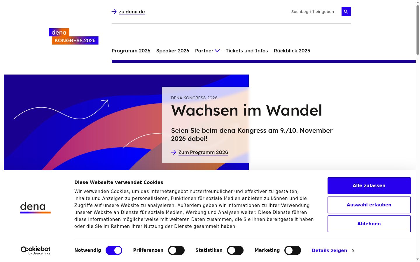 Screenshot des Einwilligungsbanners vor jeglicher Interaktion