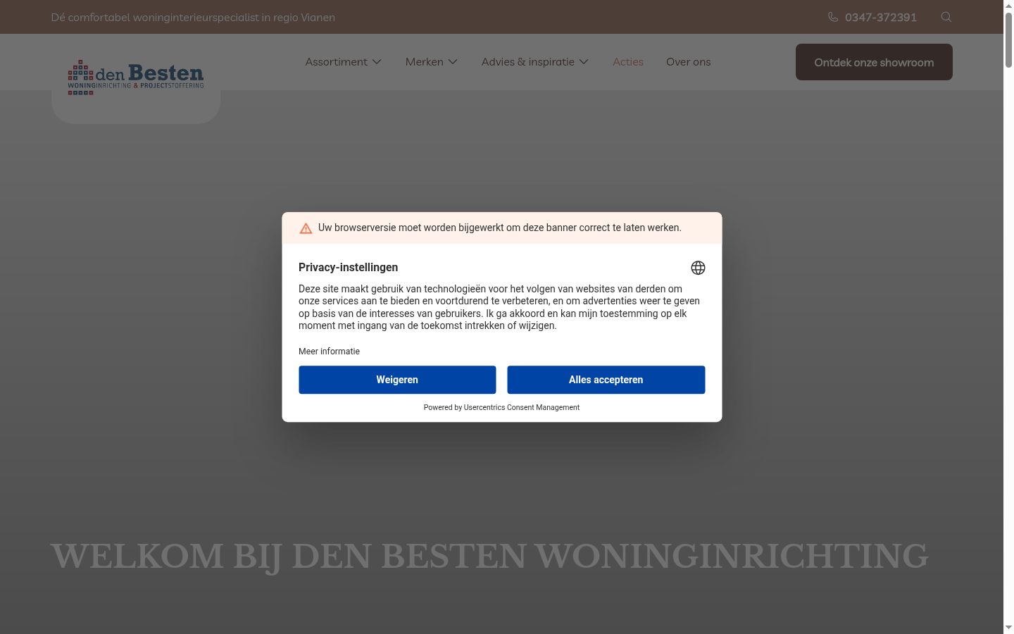 Screenshot del banner di consenso mostrato prima di qualsiasi interazione