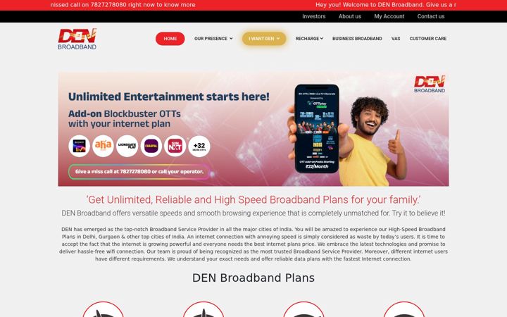 Skærmbillede af denbroadband.in