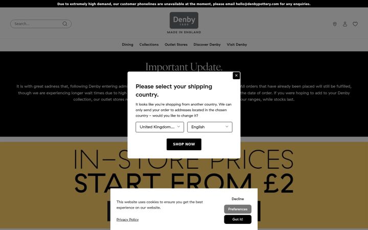 Screenshot of denbypottery.com