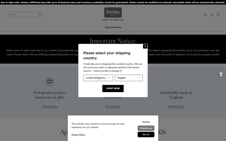 Screenshot of denbyusa.com
