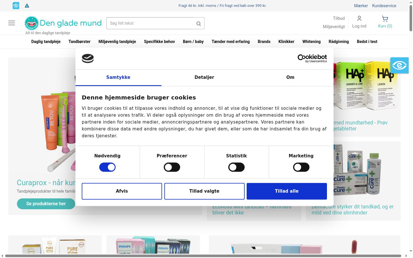Screenshot del banner di consenso mostrato prima di qualsiasi interazione