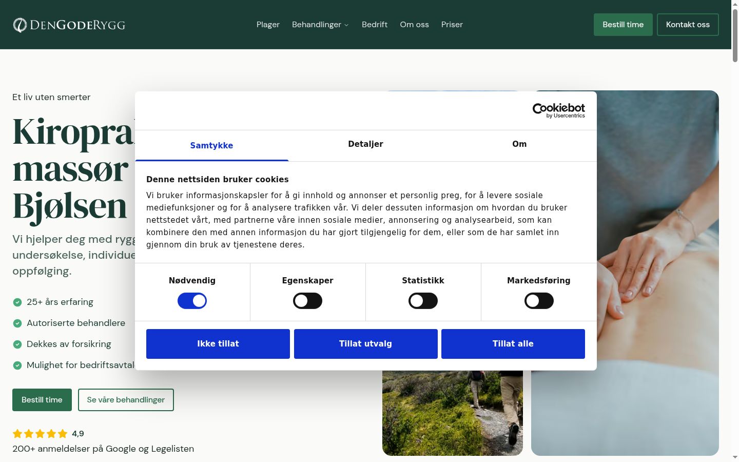 Skärmbild av samtyckesbannern som visades före någon interaktion