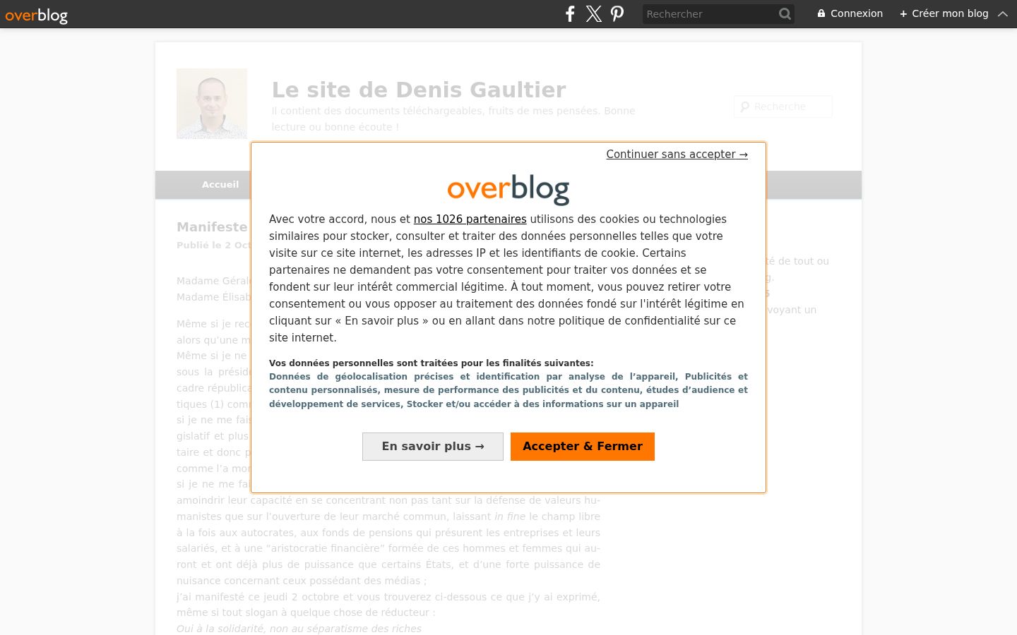 Screenshot del banner di consenso mostrato prima di qualsiasi interazione