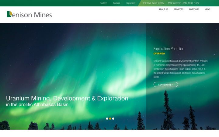Screenshot of denisonmines.com