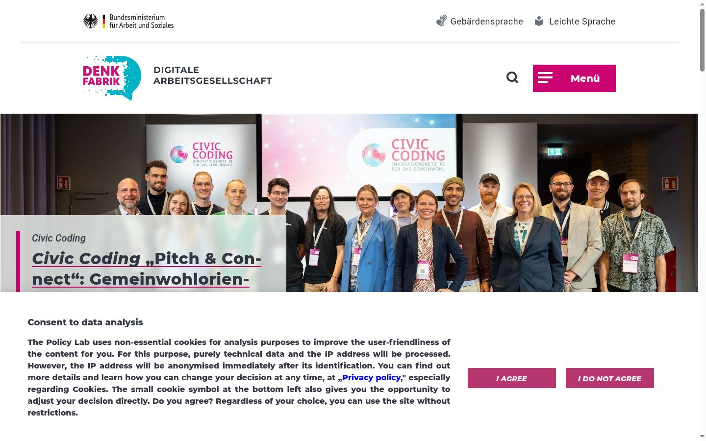 Screenshot of the consent banner shown before any interaction