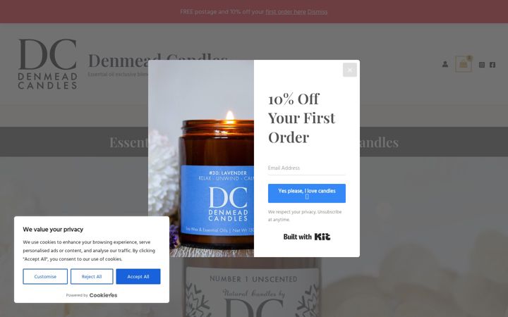 Screenshot of denmeadcandles.co.uk