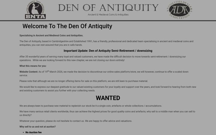 Screenshot of denofantiquity.co.uk