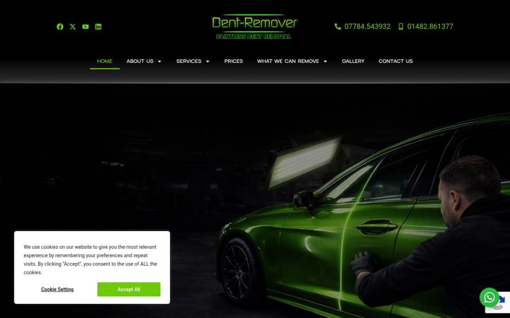 Captură de ecran a dent-remover.co.uk