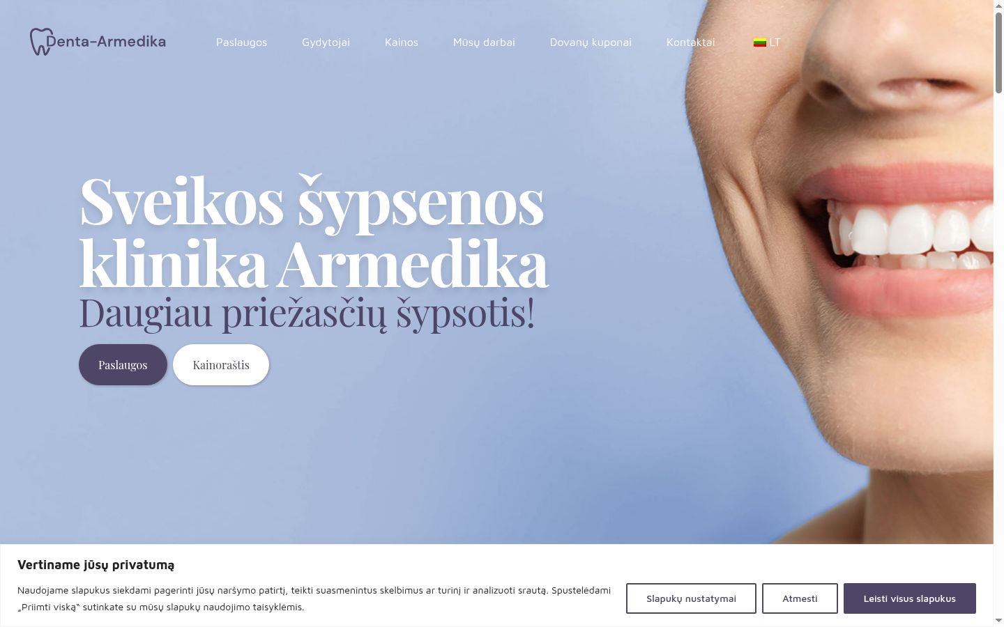 Sutikimo reklamjuostės, rodytos prieš bet kokią sąveiką, ekrano kopija