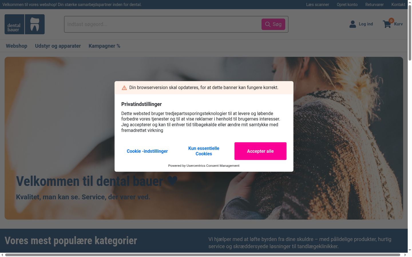 Screenshot des Einwilligungsbanners vor jeglicher Interaktion