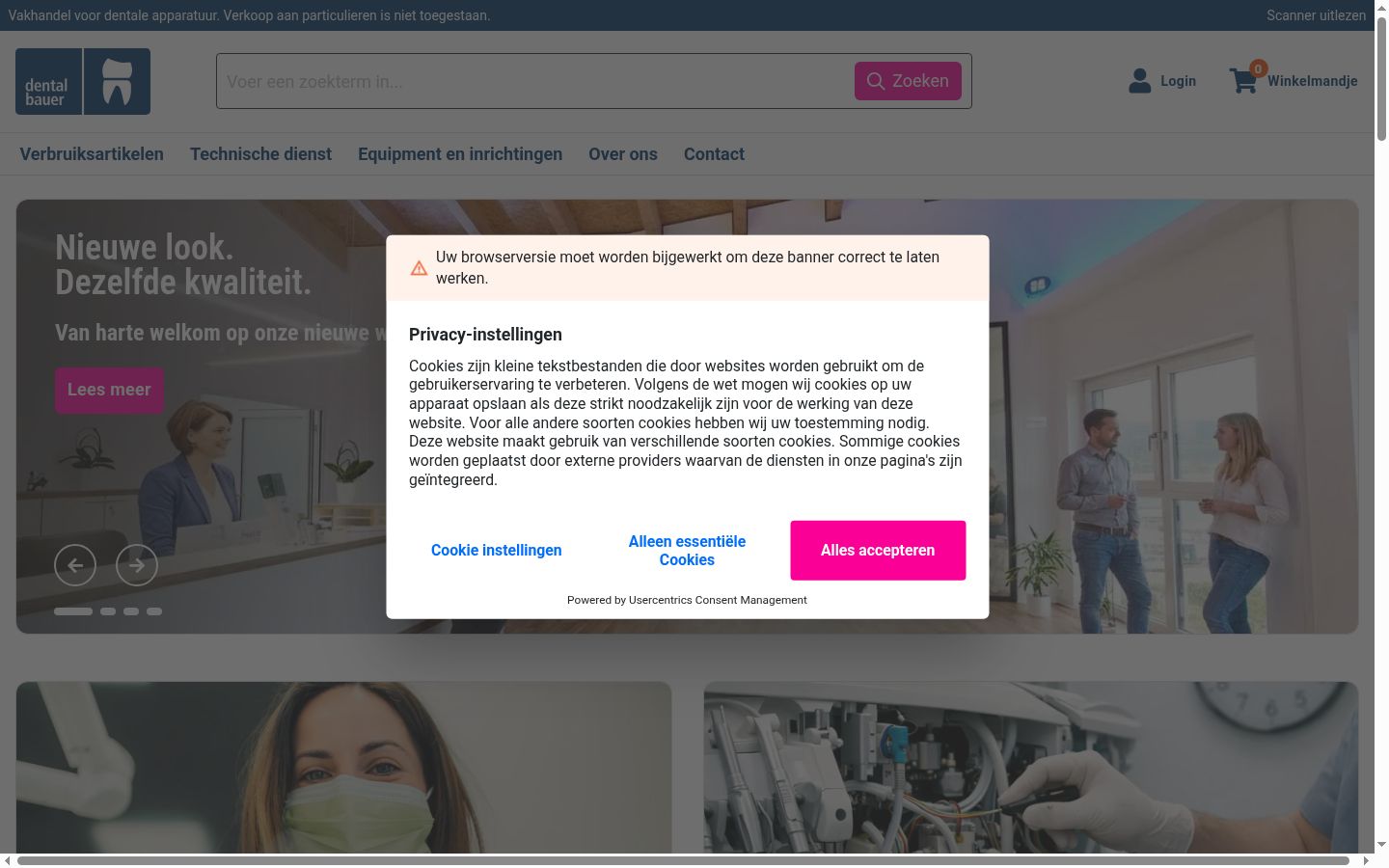 Screenshot van de toestemmingsbanner zoals getoond vóór enige interactie
