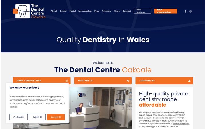 Screenshot of dentalcentreoakdale.co.uk