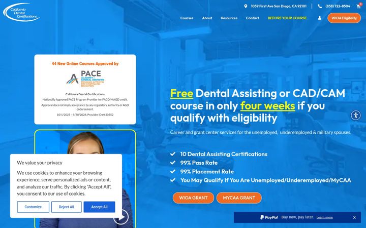 Screenshot of dentalcertifications.com