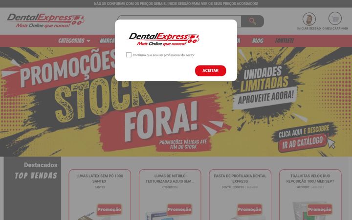 Captură de ecran a dentalexpress.pt
