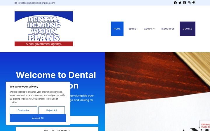 Screenshot of dentalhearingvisionplans.com