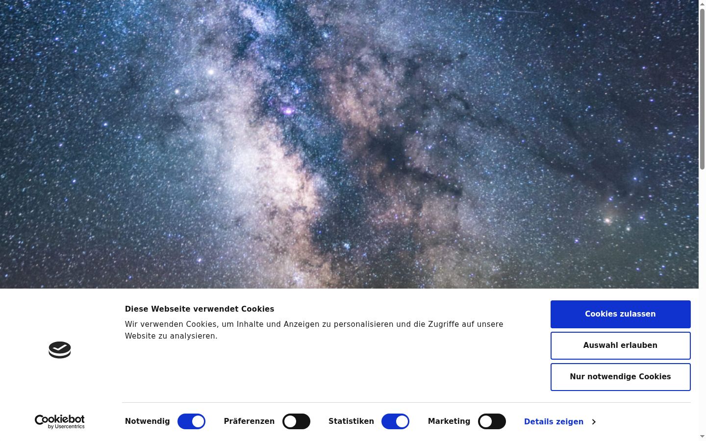 Screenshot des Einwilligungsbanners vor jeglicher Interaktion