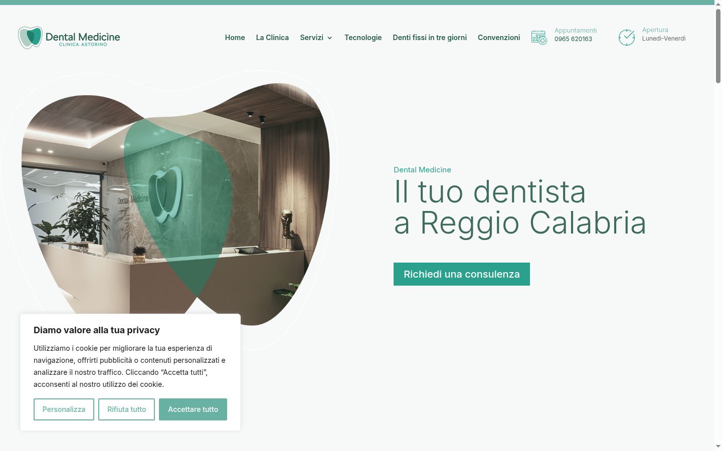 Screenshot del banner di consenso mostrato prima di qualsiasi interazione